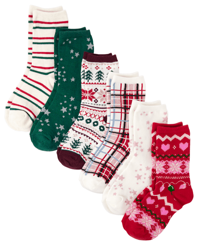 Girls Plaid Crew Socks 6-Pack