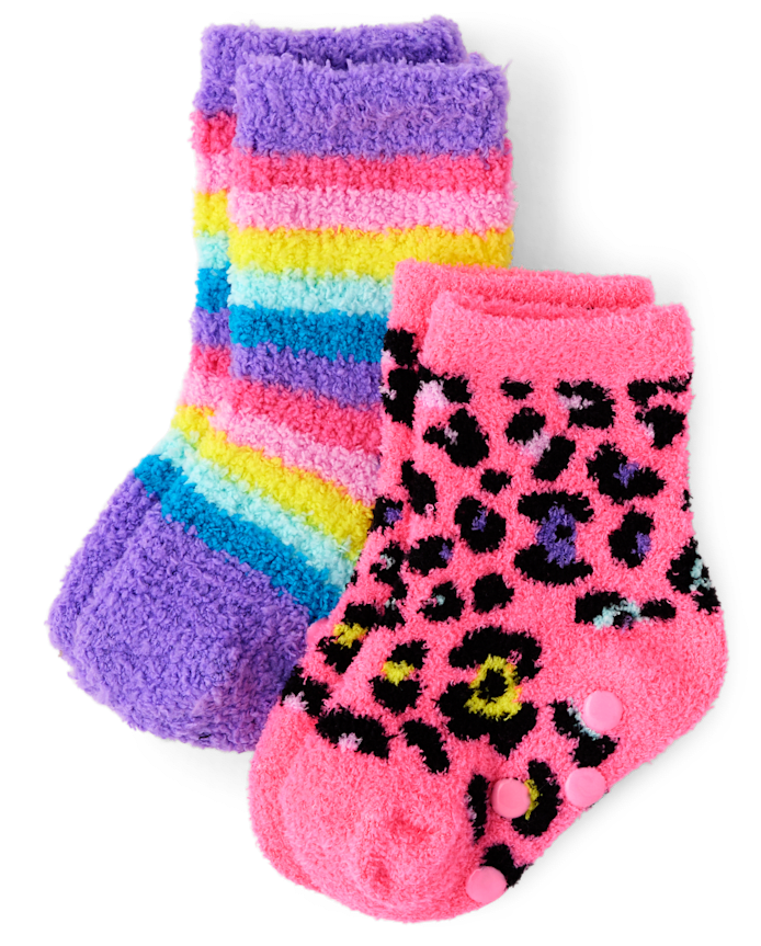 Lot de 2 chaussettes douillettes léopard pour petites filles