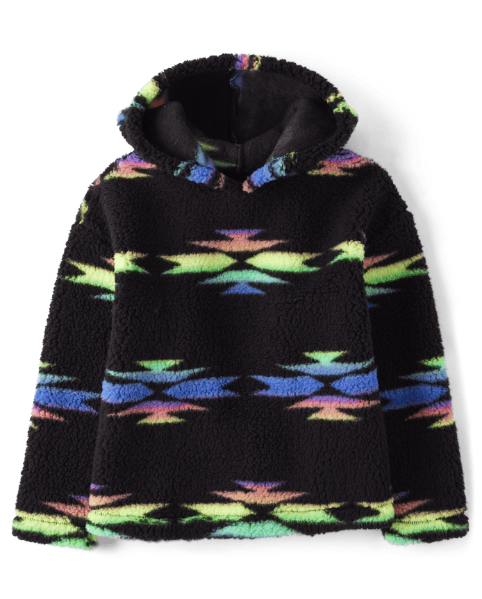 Girls Print Sherpa Hoodie