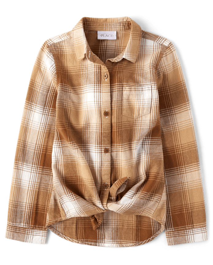 Girls Plaid Flannel Button Up Shirt