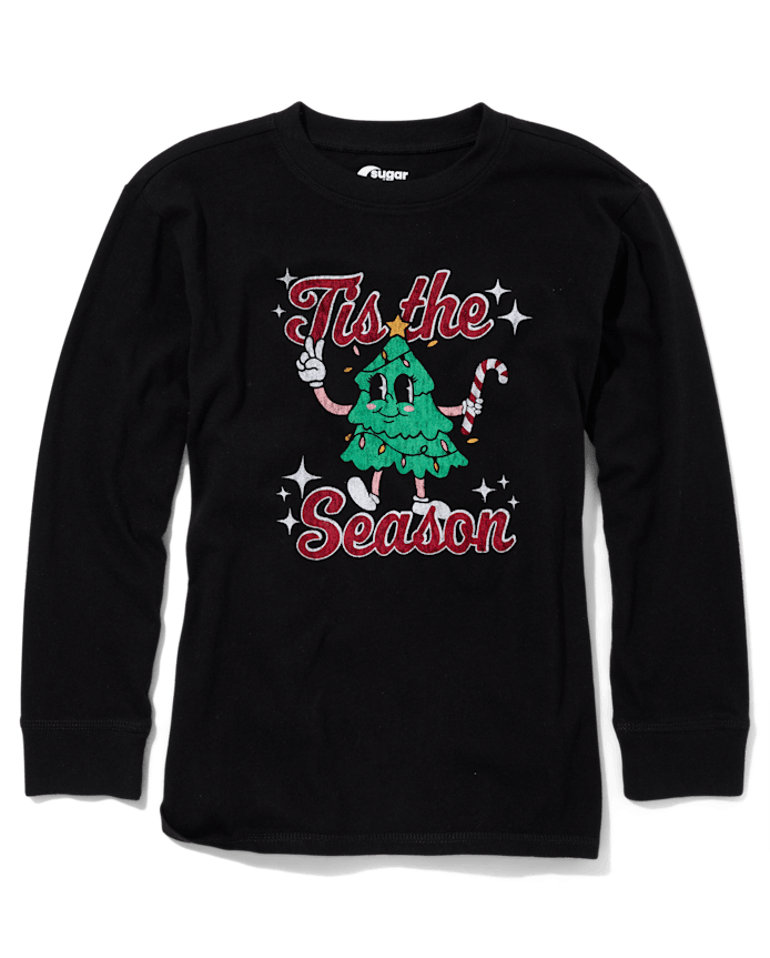 Tween Girls Christmas Tree Oversized Graphic Tee