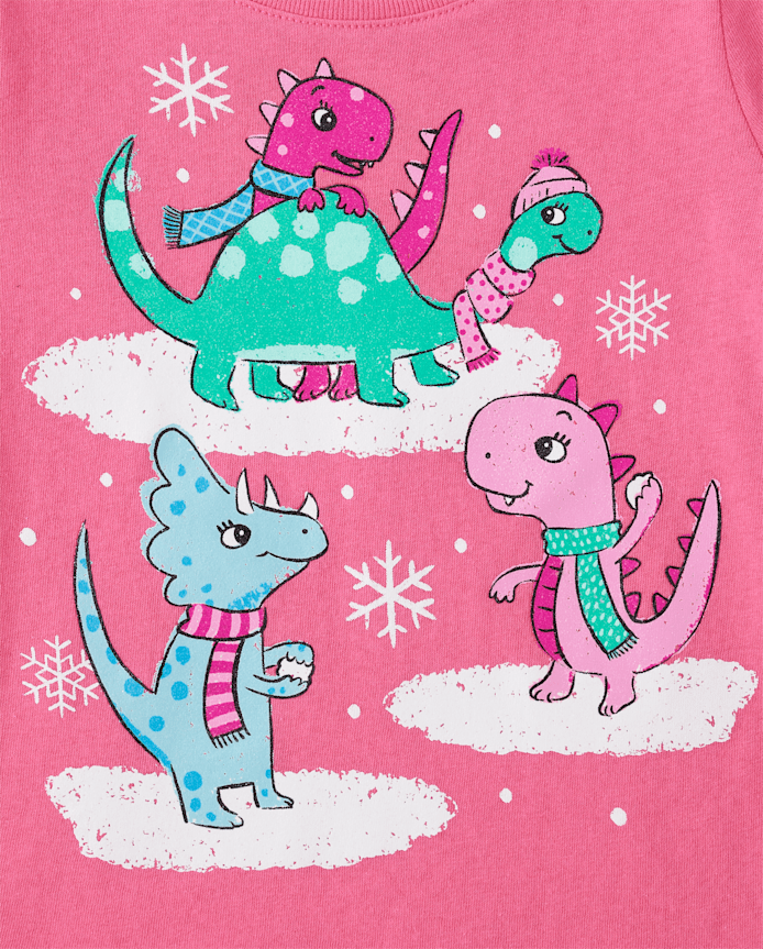 Baby And Toddler Girls Snowball Fight Dinos Graphic Tee