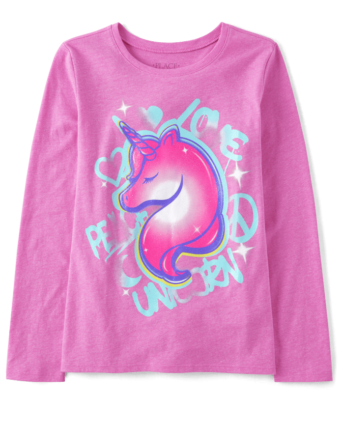 Girls Unicorn Doodle Graphic Tee