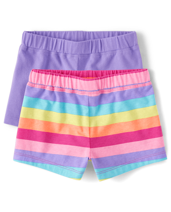 Toddler Girls Rainbow Striped Shorts 2-Pack