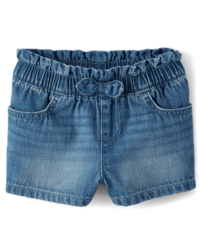 Toddler Girls Paperbag Waist Denim Shortie Shorts