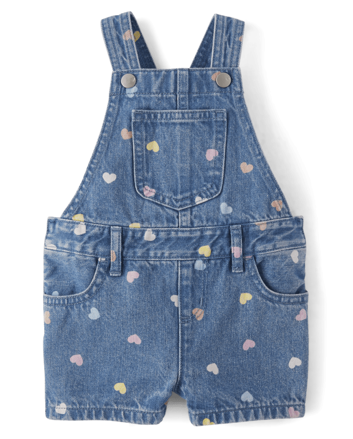 Baby And Toddler Girls Print Denim Shortalls