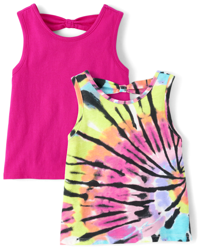 Toddler Girls Rainbow Tie Dye Knot Back Tank Top 2-Pack