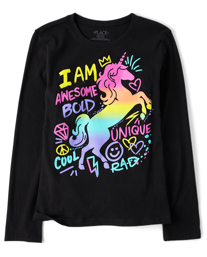 Girls Rainbow Unicorn Graphic Tee