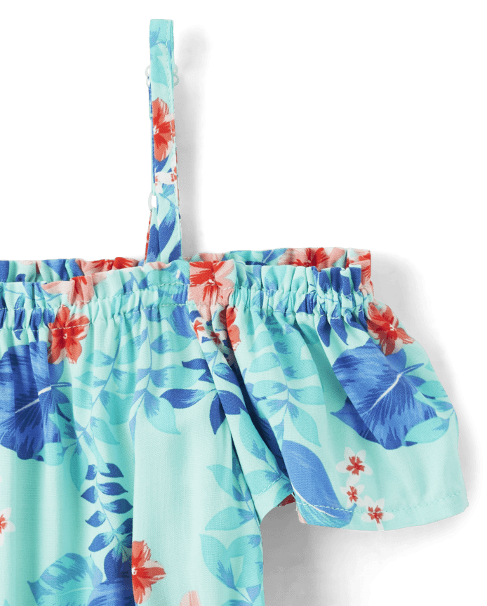 Girls Matching Family Tropical Tiered Dress