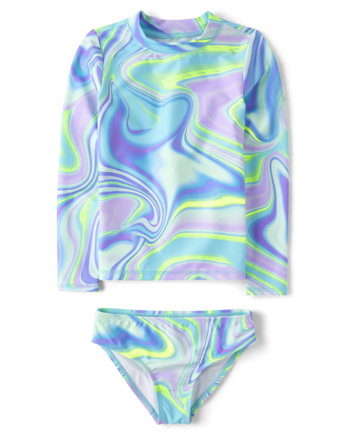 Girls Marble Rashguard Swimsuit