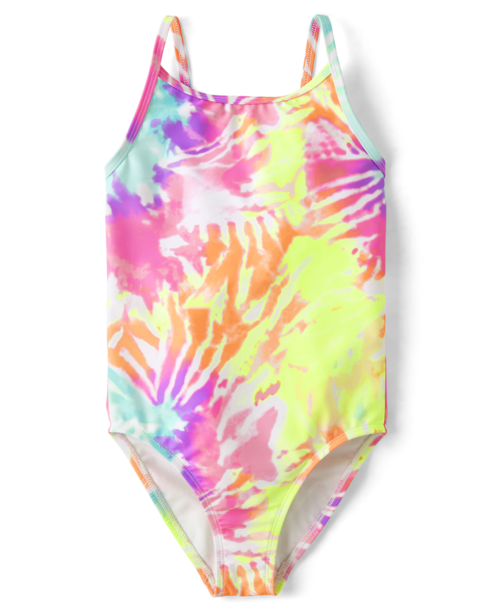 Girls Rainbow Tie Dye Cutout One Piece Swimsuit