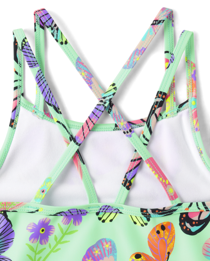Girls Butterfly Cross-Back One Piece Swimsuit
