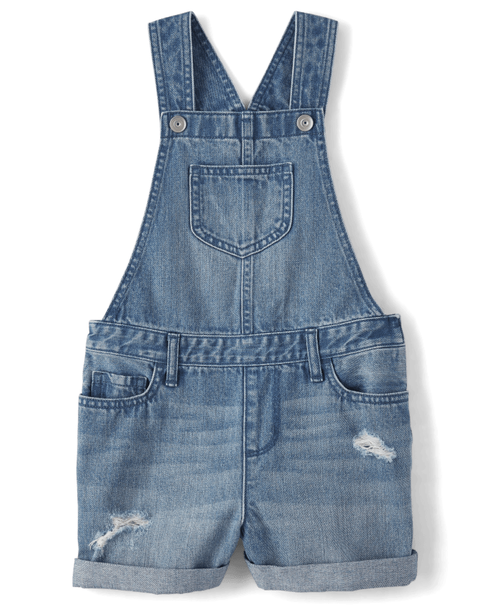 Salopette courte en jean à revers retroussés pour fille