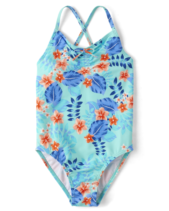 Girls Tropical Cross-Back One Piece Swimsuit