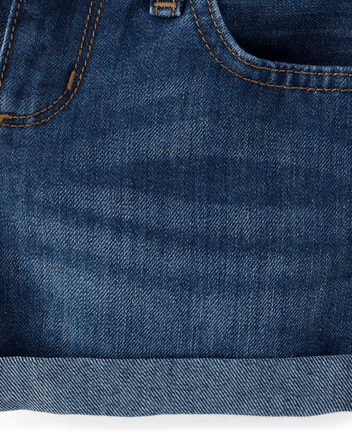 Girls Roll Cuff Denim Shortie Shorts