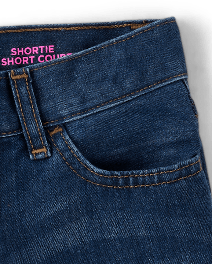 Girls Roll Cuff Denim Shortie Shorts