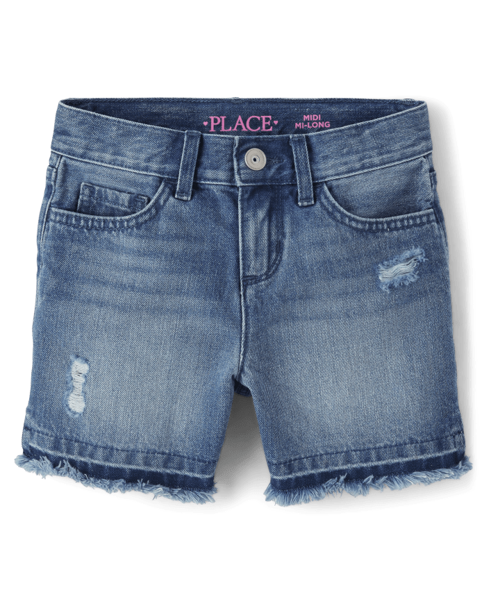 Girls Denim Midi Shorts