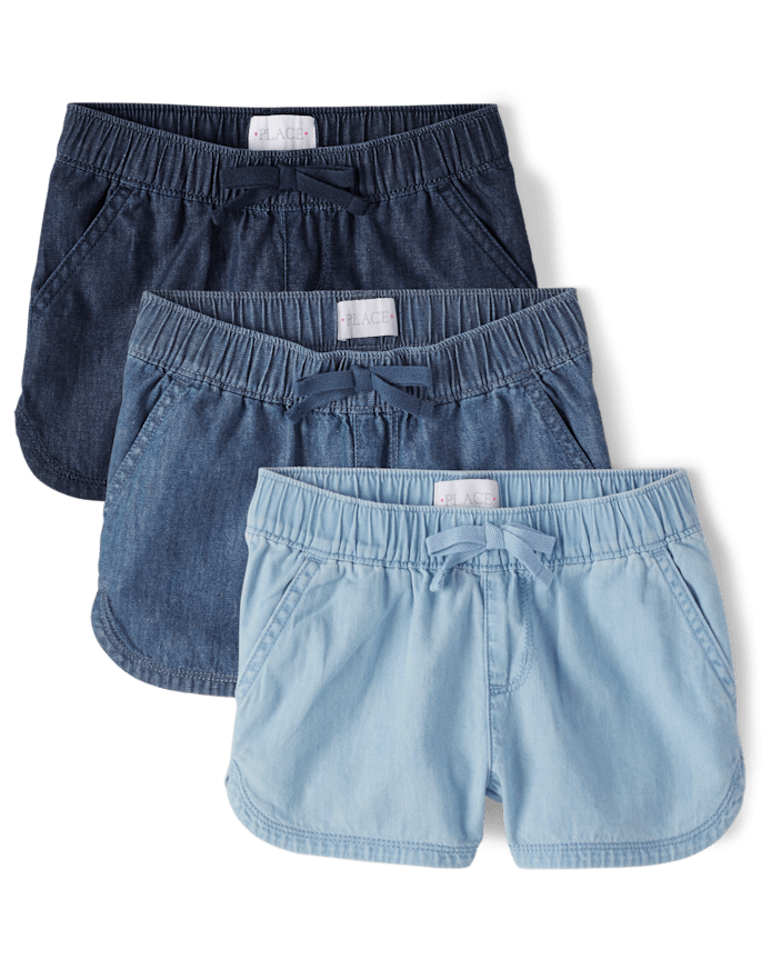 Girls Chambray Pull On Shorts 3-Pack