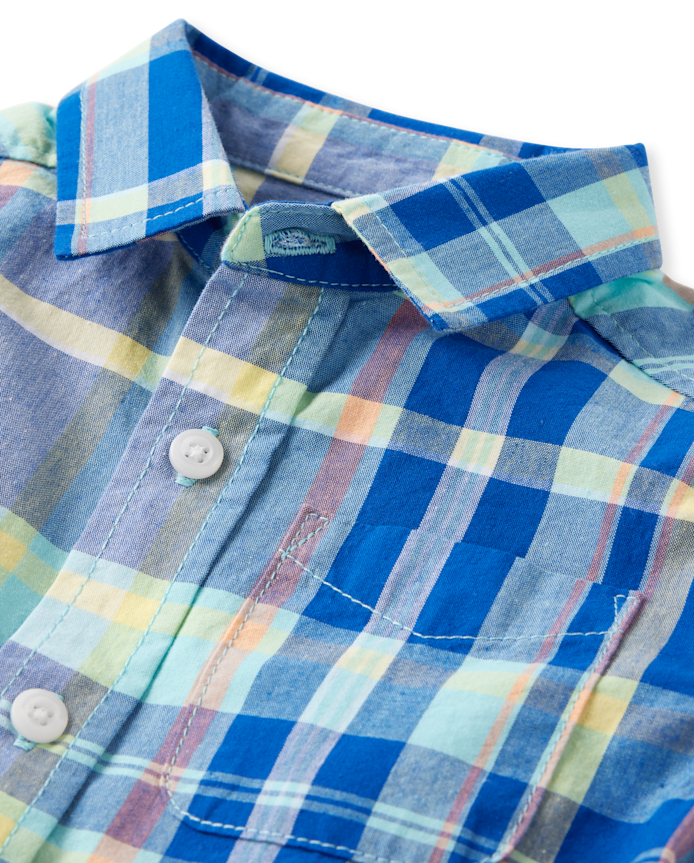 Chemise boutonnée en popeline à carreaux pour bébés et petits garçons