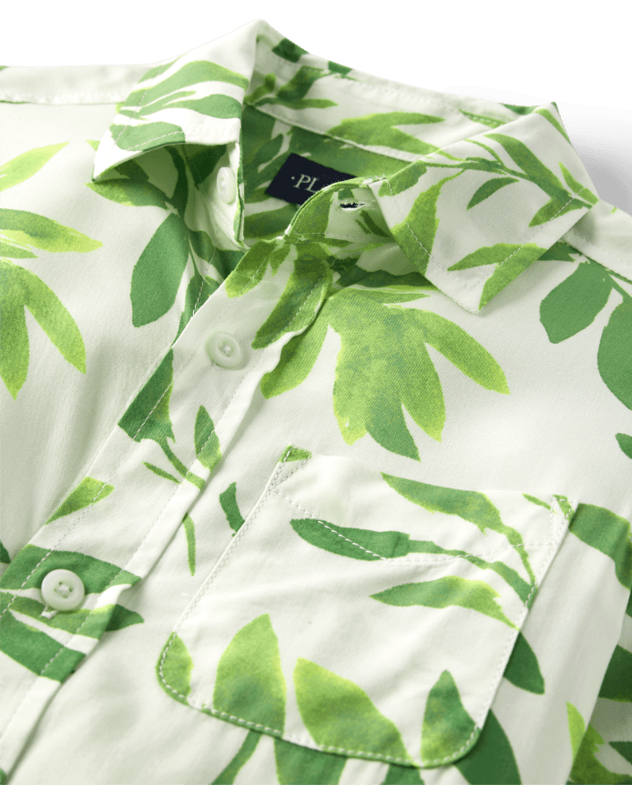 Mens Matching Family Palm Leaf Button Up Shirt