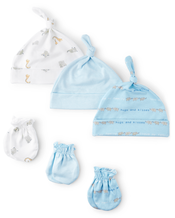 Baby Boys Animal Knotted Hat And Mittens 6-Piece Set