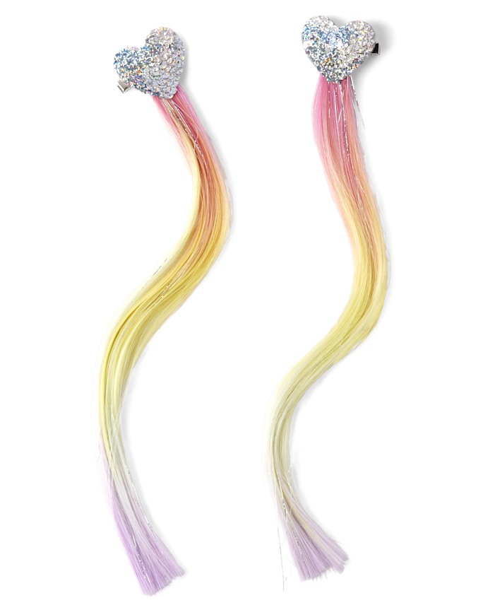 Girls Rainbow Sequin Heart Hair Extension Hair Clip 2-Pack