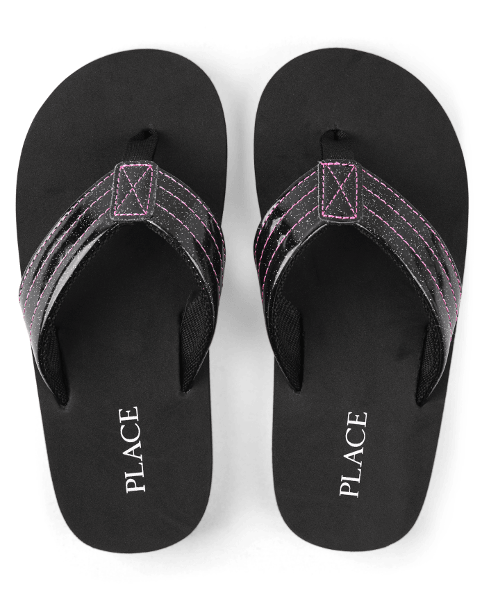 Girls Striped Glitter Flip Flops