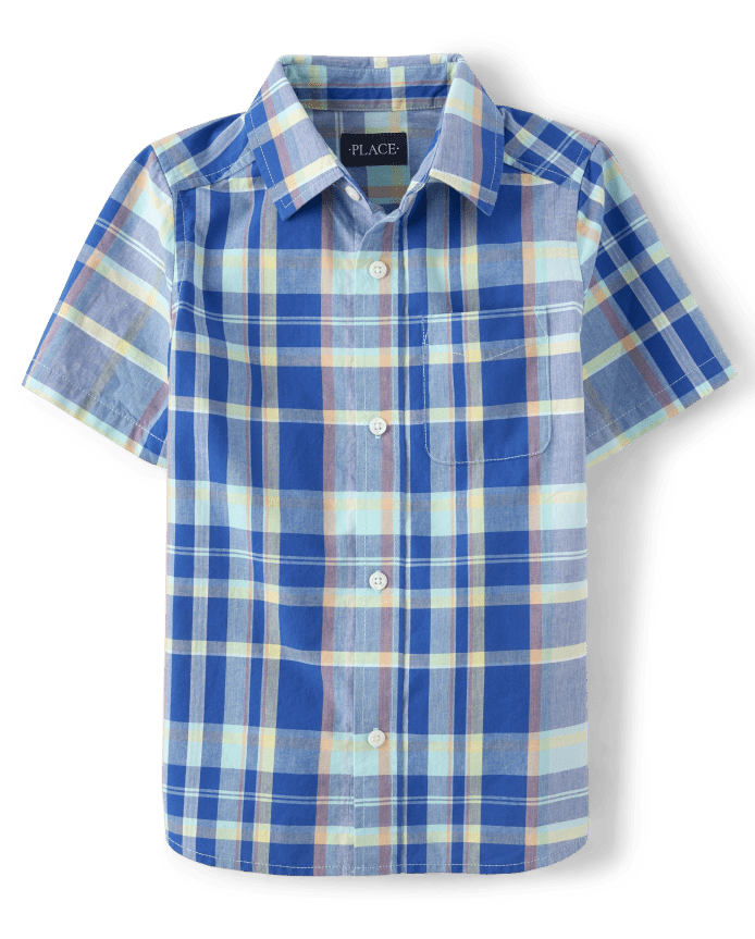 Boys Plaid Poplin Button Up Shirt