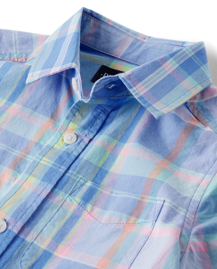 Boys Plaid Poplin Button Up Shirt