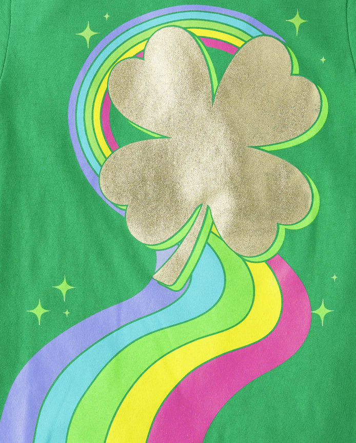 Girls Rainbow Shamrock Graphic Tee