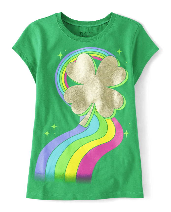 Girls Rainbow Shamrock Graphic Tee