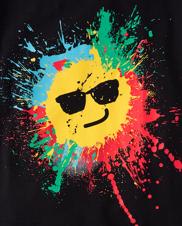 Boys Paint Splatter Happy Face Graphic Tee