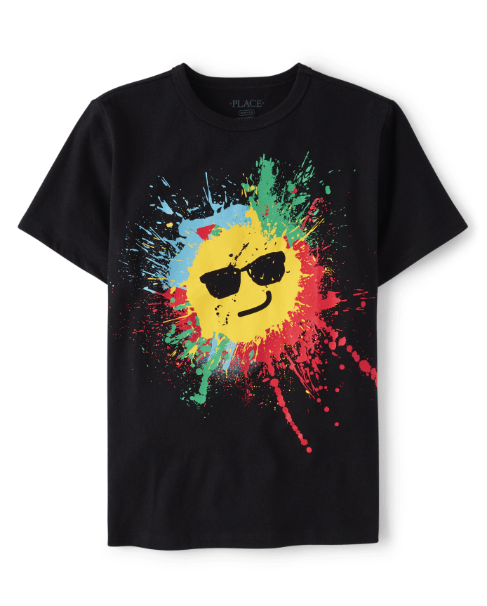 Boys Paint Splatter Happy Face Graphic Tee