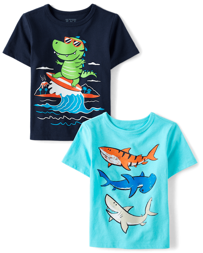Baby And Toddler Boys Dino Shark Graphic Tee 2-Pack