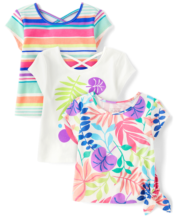 Toddler Girls Tropical Leaf Top 3-Pack