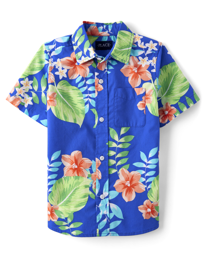 Boys Matching Family Tropical Poplin Button Up Shirt