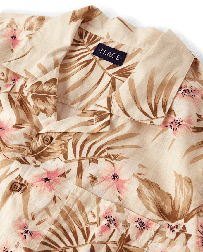 Mens Matching Family Tropical Textured Button Up Shirt