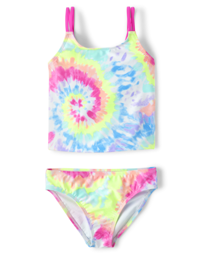 Girls Rainbow Tie Dye Tankini Swimsuit
