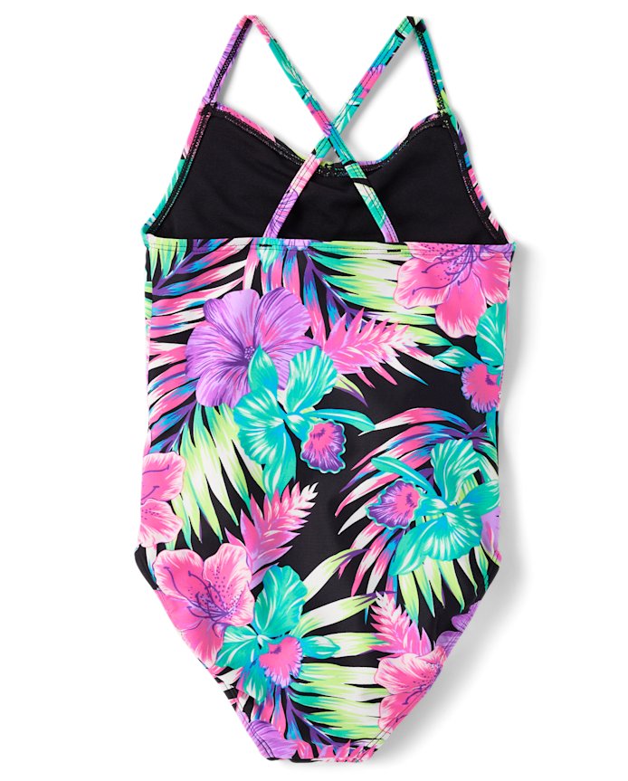 Girls Tropical Cross-Back One Piece Swimsuit