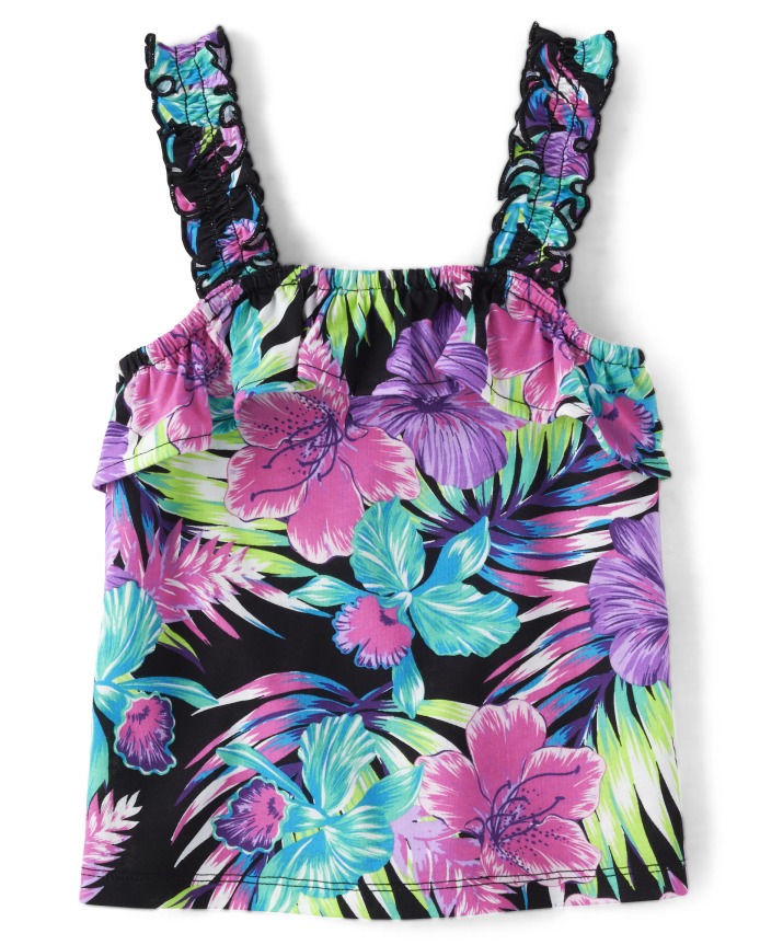 Girls Print Ruffle Tank Top
