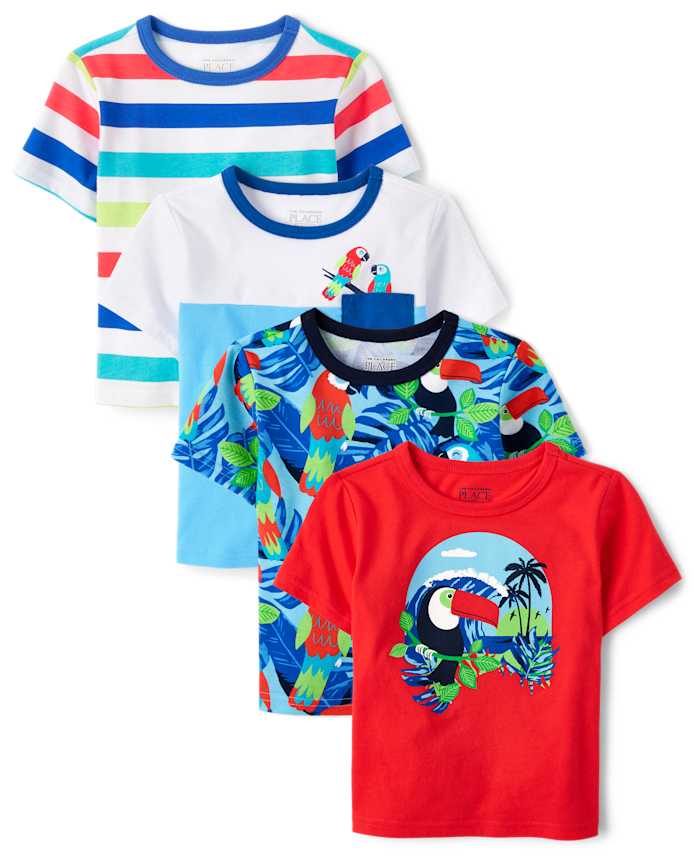Baby And Toddler Boys Tropical Bird Top 4-Pack