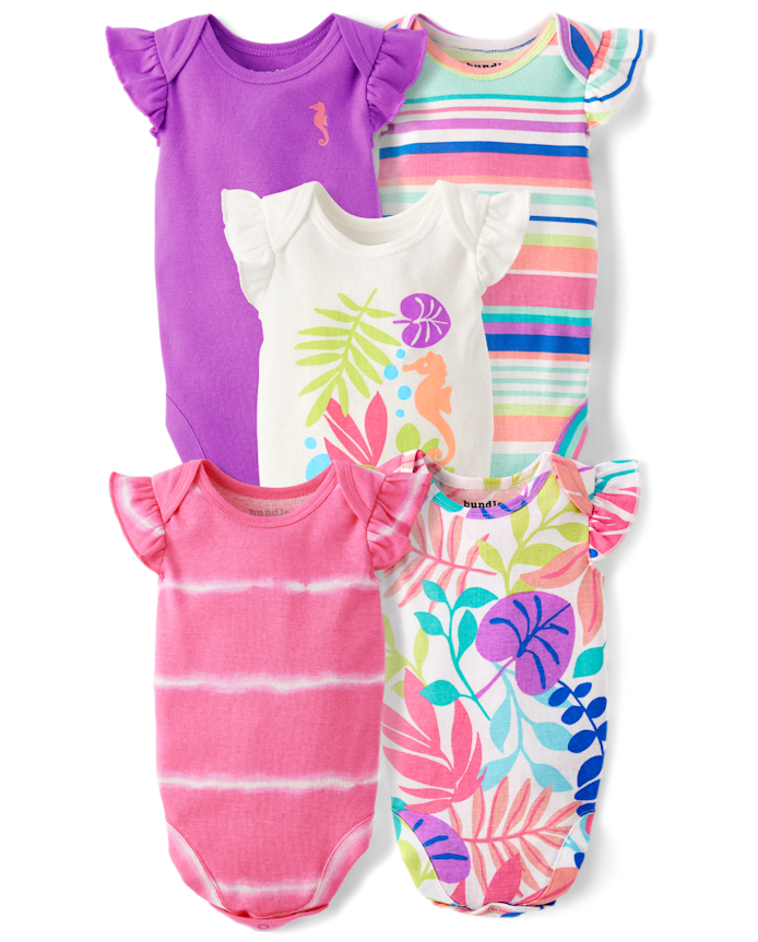 Lot de 5 bodys à feuilles tropicales pour bébé fille