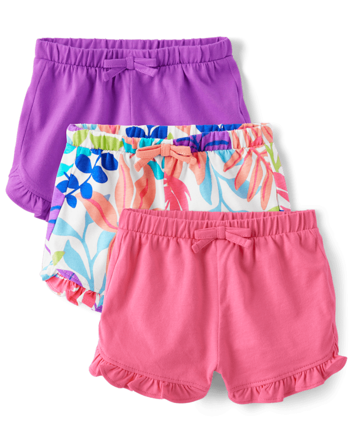 Lot de 3 shorts à volants et feuilles tropicales pour bébé fille