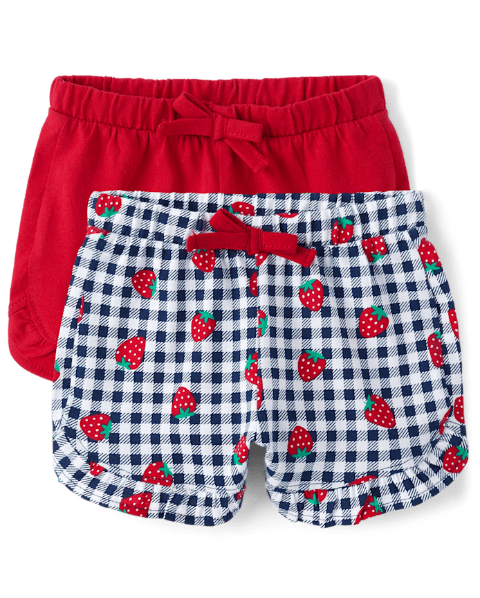 Lot de 2 shorts à volants en vichy et fraises pour bébé fille