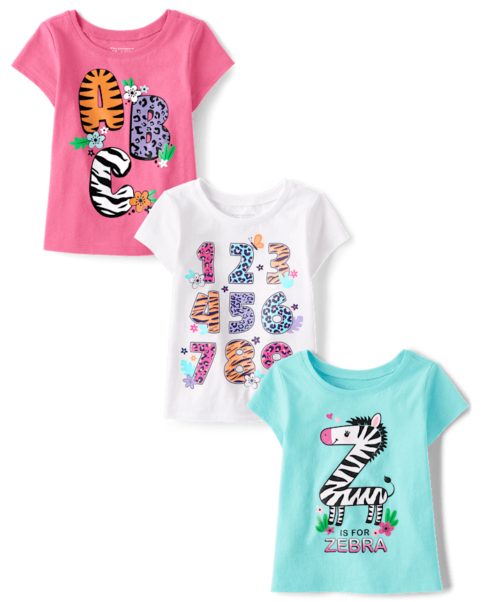 Baby And Toddler Girls Alphabet Graphic Tee 3-Pack