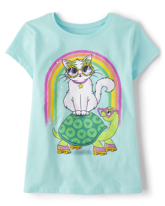 Girls Cat Turtle Graphic Tee