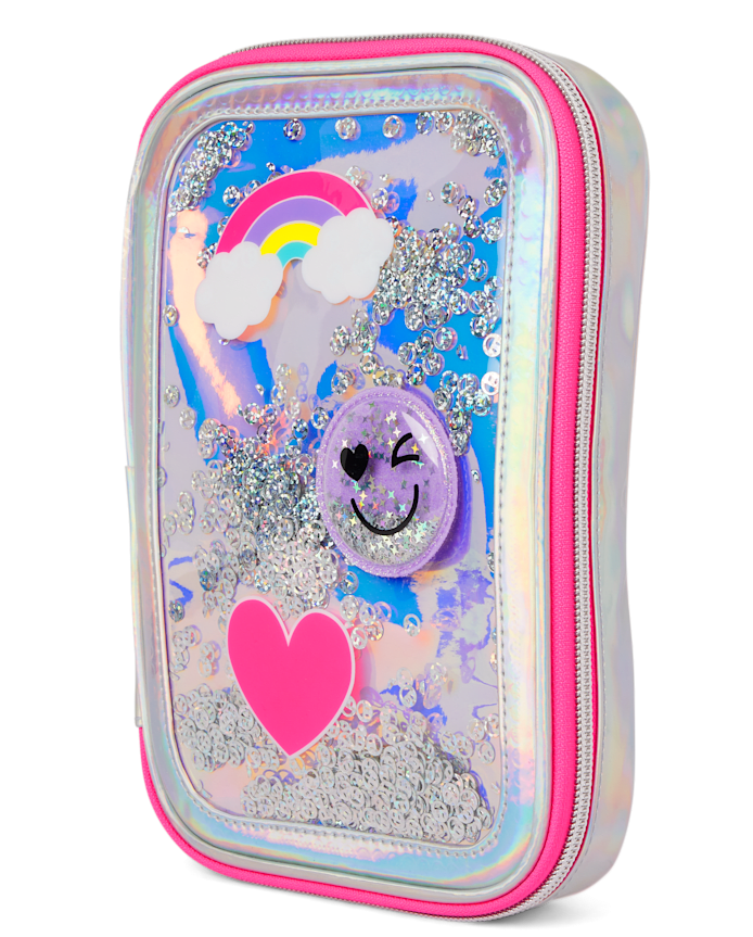Girls Holographic Happy Face Pencil Case