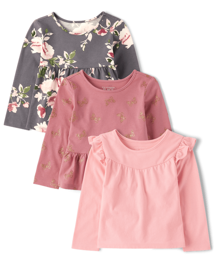 Toddler Girls Glitter Butterfly Top 3-Pack