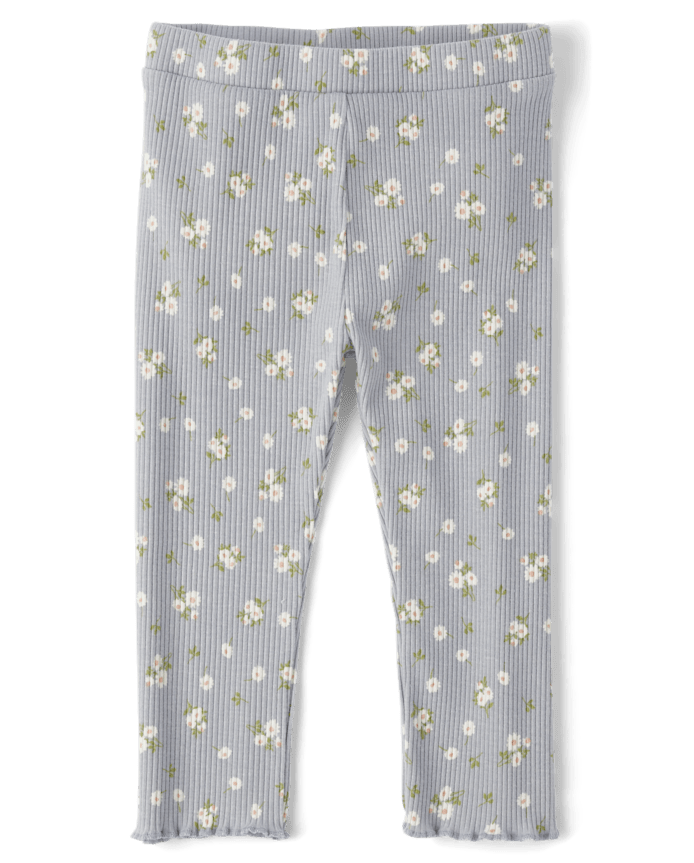 Leggings côtelés à fleurs pour petites filles