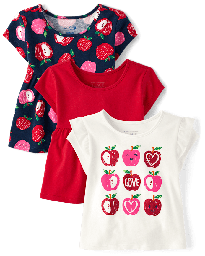 Toddler Girls Apple Top 3-Pack